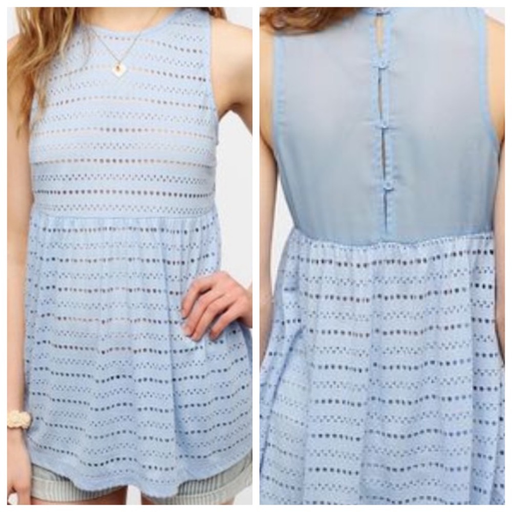 UO Pins & Needles Blue Eyelet Babydoll Tank